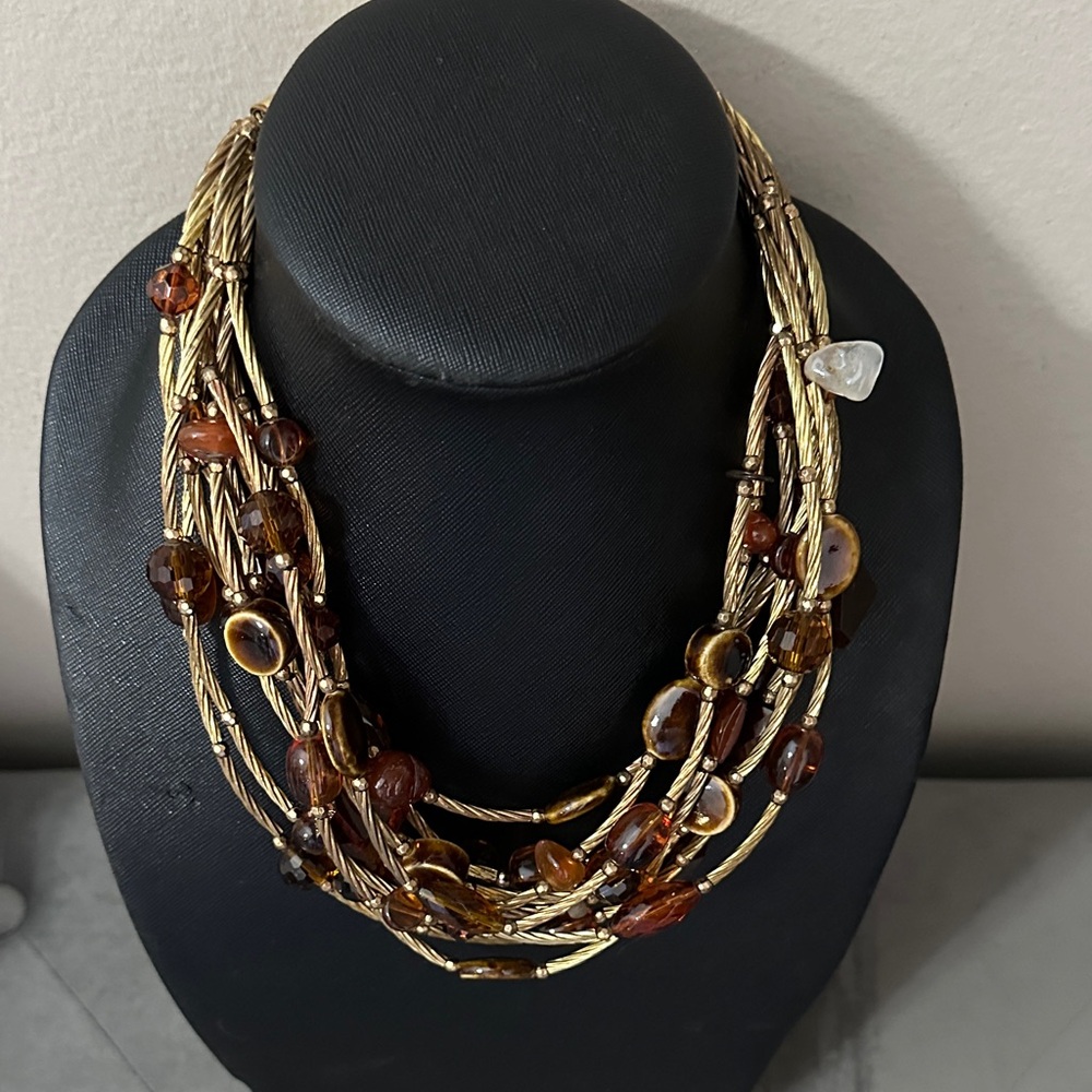 Elegant Gold and Brown Multi-Strand Necklace